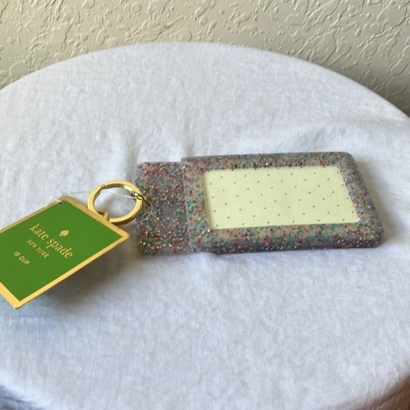 Kate Spade:Why Hello There ID clip-Multi Glitter- Gold tone- 5”x3”-has tiny mark - Picture 15 of 16